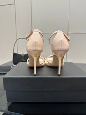 BALMAIN 25S LIPS SANDALS 10 IN BLUSH BEIGE CALFSKIN