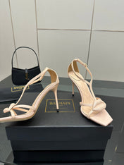 BALMAIN 25S LIPS SANDALS 10 IN BLUSH BEIGE CALFSKIN