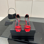 BALMAIN 25S LIPS SANDALS 10 IN CRIMSON RED CALFSKIN