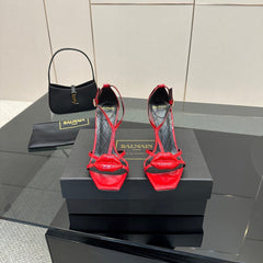 BALMAIN 25S LIPS SANDALS 10 IN CRIMSON RED CALFSKIN