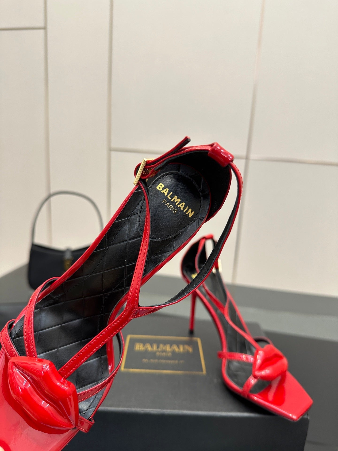 BALMAIN 25S LIPS SANDALS 10 IN CRIMSON RED CALFSKIN