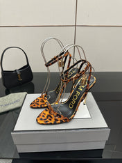 TOM FORD 26S HEELED SANDALS 100 MM IN LEOPARD PRINT CALFSKIN STYLE 4