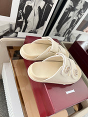 DOUBLE G CRYSTAL FLAT SANDALS IN IVORY SOFT LAMBSKIN