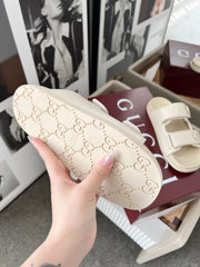 DOUBLE G CRYSTAL FLAT SANDALS IN IVORY SOFT LAMBSKIN