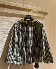 Lv Check Hooded Milky White Parka 224845