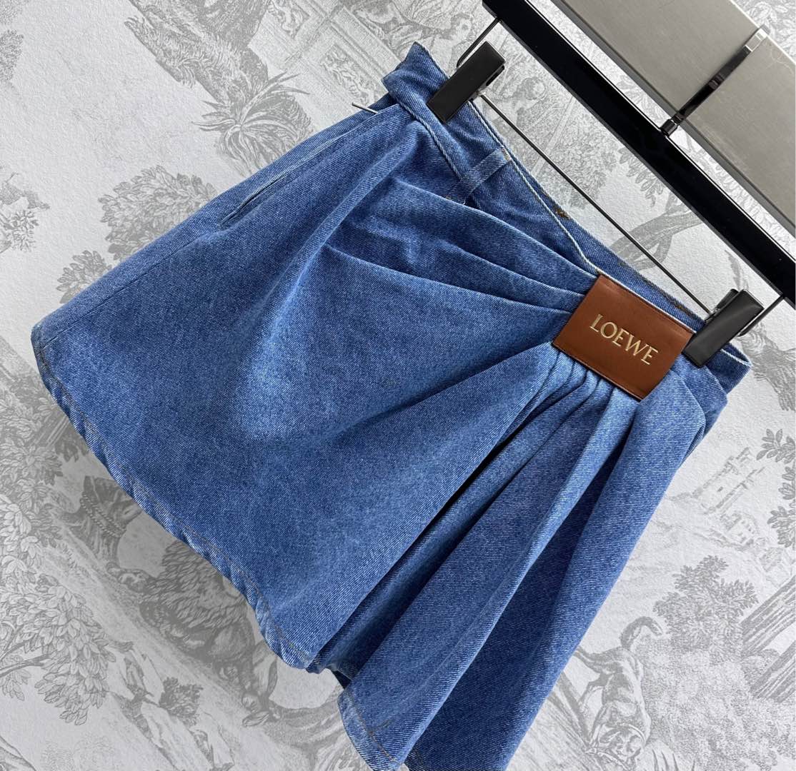 LOEWE RUCHED-WAIST DENIM SKIRT
