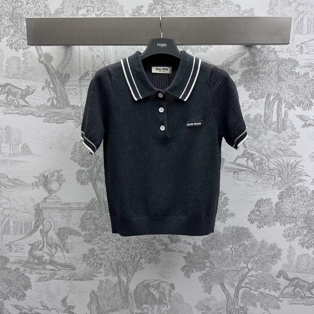 Miu 25 Polo Shirt Black Wool 233471