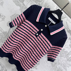 Dior 25 Polo T-Shirt Night Blue mix Pink Linen 232265