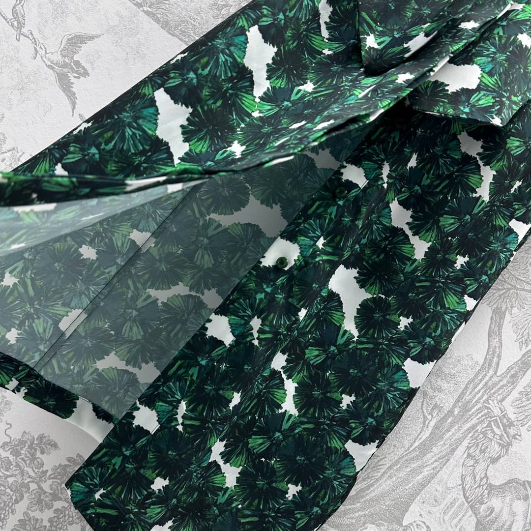 MAX MARA LONG-SLEEVE SHIRT DRESS WITH LEAF PRINT IN GREEN 267787