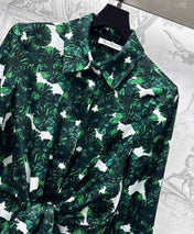 MAX MARA LONG-SLEEVE SHIRT DRESS WITH LEAF PRINT IN GREEN 267787