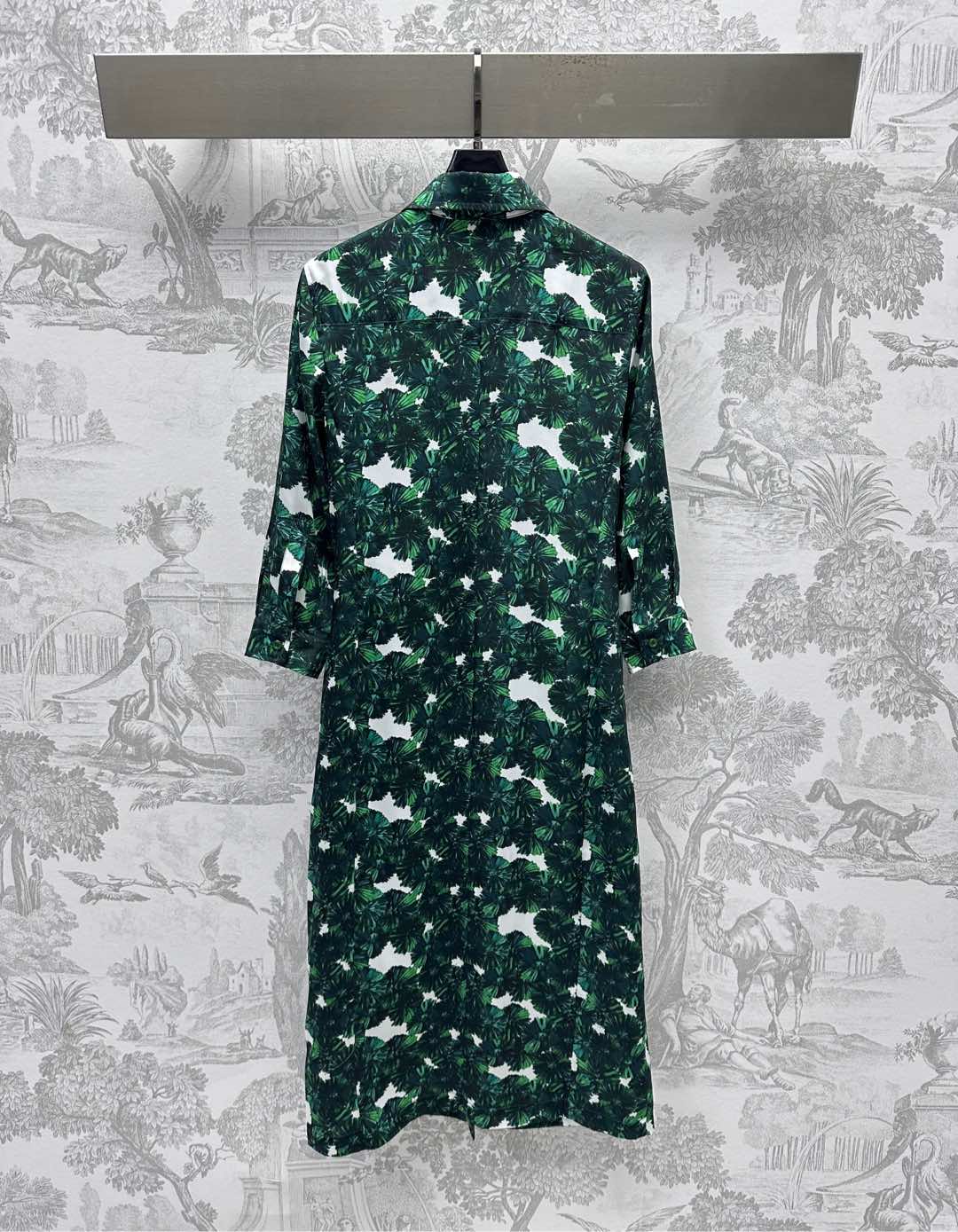 MAX MARA LONG-SLEEVE SHIRT DRESS WITH LEAF PRINT IN GREEN 267787