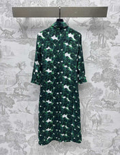 MAX MARA LONG-SLEEVE SHIRT DRESS WITH LEAF PRINT IN GREEN 267787