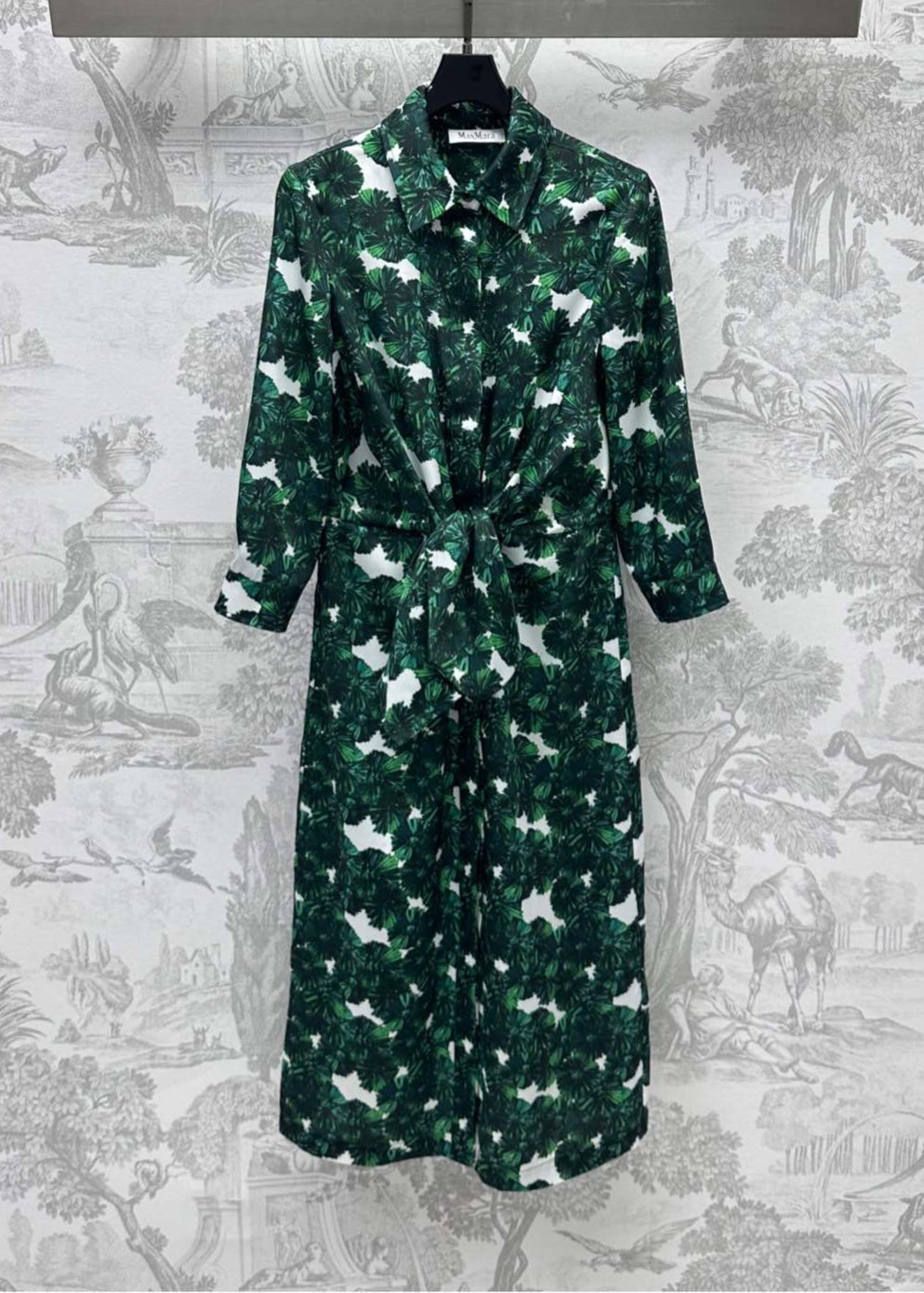 MAX MARA LONG-SLEEVE SHIRT DRESS WITH LEAF PRINT IN GREEN 267787