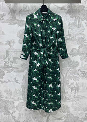 MAX MARA LONG-SLEEVE SHIRT DRESS WITH LEAF PRINT IN GREEN 267787