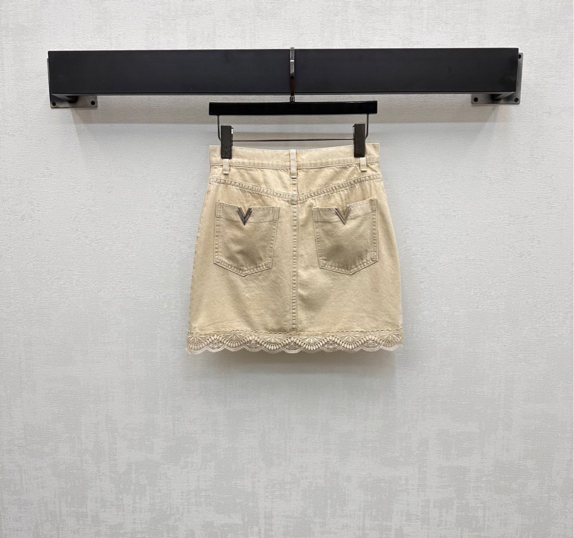 VLTN DENIM VEST SET WITH SLEEVELESS TOP AND LACE-TRIMMED MINI SKIRT