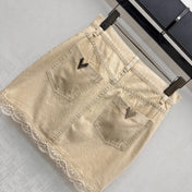 VLTN DENIM VEST SET WITH SLEEVELESS TOP AND LACE-TRIMMED MINI SKIRT