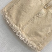 VLTN DENIM VEST SET WITH SLEEVELESS TOP AND LACE-TRIMMED MINI SKIRT