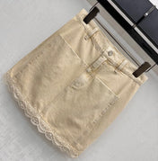 VLTN DENIM VEST SET WITH SLEEVELESS TOP AND LACE-TRIMMED MINI SKIRT