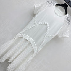 LV WHITE COTTON SHORT-SLEEVE DRESS 263735