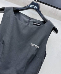 MIU 25S PLEATED VEST DRESS IN ACETATE 264605