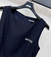 MIU 25S PLEATED VEST DRESS IN ACETATE 264603