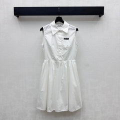 MIU 25S PLEATED VEST DRESS WITH LAPEL COLLAR 264505