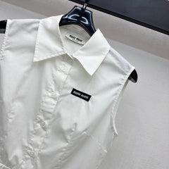 MIU 25S PLEATED VEST DRESS WITH LAPEL COLLAR 264505