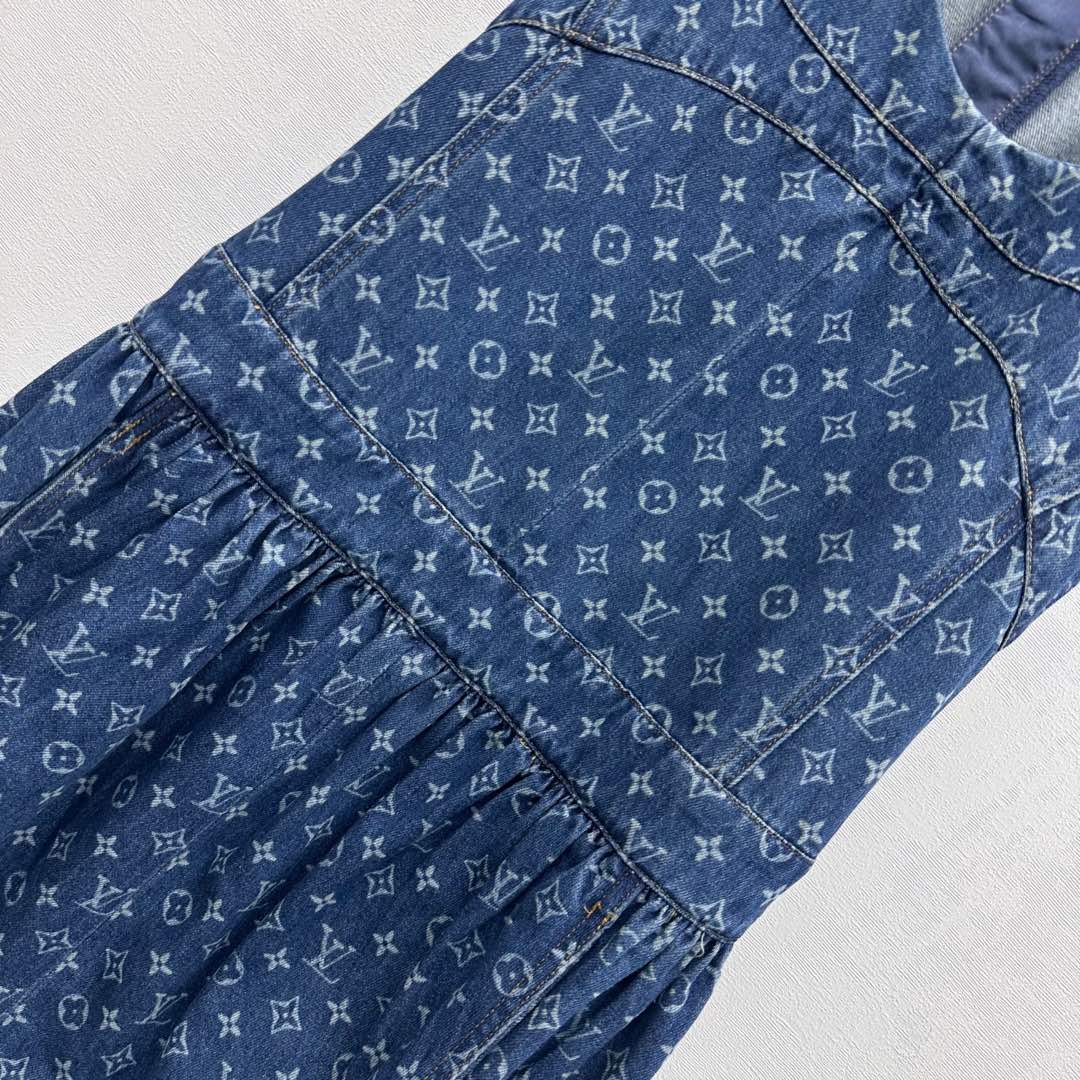 LV DENIM SLEEVELESS ROUND-NECK DENIM BLAZER DRESS 274793