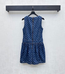 LV DENIM SLEEVELESS ROUND-NECK DENIM BLAZER DRESS 274793
