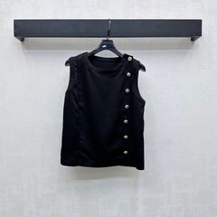 CHANEL SLEEVELESS ROUND-NECK BUTTON-UP TOP 274769