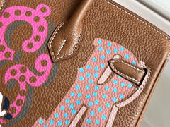 BIRKIN 25 BAG IN CHOCOLATE BROWN CALFSKIN WITH COLORFUL STICKER