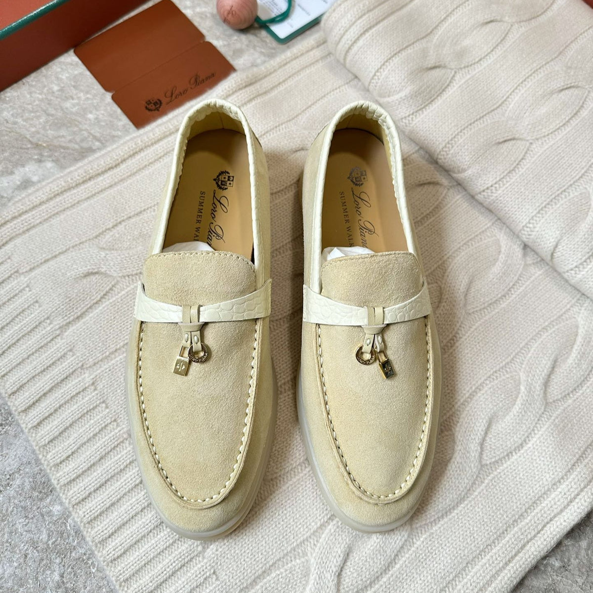 LP LOAFERS 25S IN SOFT BEIGE SUEDE MIX LAMBSKIN