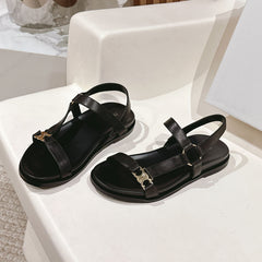 MAUD SANDAL WITH TRIOMPHE IN BLACK CALFSKIN