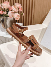 FLAT SANDALS IN RUST BROWN TRIOMPHE EMBOSSED SMOOTH CALFSKIN