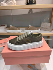 MIUMIU 26S SNEAKER 45MM IN DARK OLIVE GREEN MESH FABRIC