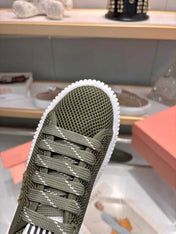 MIUMIU 26S SNEAKER 45MM IN DARK OLIVE GREEN MESH FABRIC