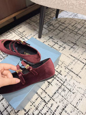 MARY JANE FLAT WITH TRIANGLE LOGO IN SANGRIA RED VELVET
