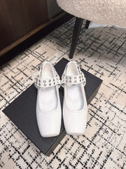 BIKER BALLET FLATS IN WHITE CALFSKIN