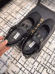 BIKER BALLET FLATS IN BLACK CALFSKIN