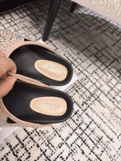 FLAT MULE IN LIGHT BROWN SUEDE WITH CRYSTALS