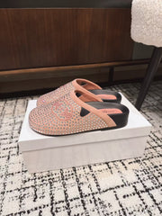 FLAT MULE IN LIGHT PINK SUEDE WITH CRYSTALS