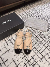 FLAT SLINGBACKS IN MACAROON BEIGE MIX BLACK CALFSKIN