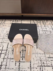 SLIPPERS IN LIGHT PINK SATIN MIX CALFSKIN