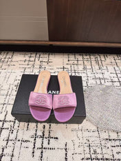 SLIPPERS IN LILAC PURPLE SATIN MIX CALFSKIN