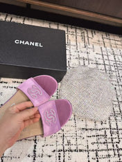 SLIPPERS IN LILAC PURPLE SATIN MIX CALFSKIN
