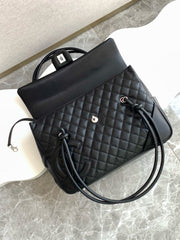 CHANEL CAMBON LARGE FLAP 25S 33 CM IN BLACK CALFSKIN WITH LOGO
