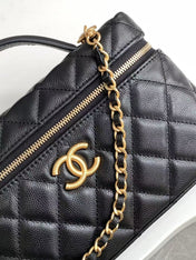 VANITY CASE 19 IN BLACK GRAINED CALFSKIN GOLD HARDWARE