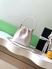 CHANEL 25S MINI BUCKET BAG 12 IN WHITE CALFSKIN GOLD HARDWARE