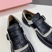 UNIQUE THICK-SOLED OXFORD SHOES BLACK MIX CREAM CALFSKIN