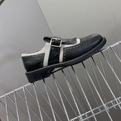 UNIQUE THICK-SOLED OXFORD SHOES BLACK MIX CREAM CALFSKIN
